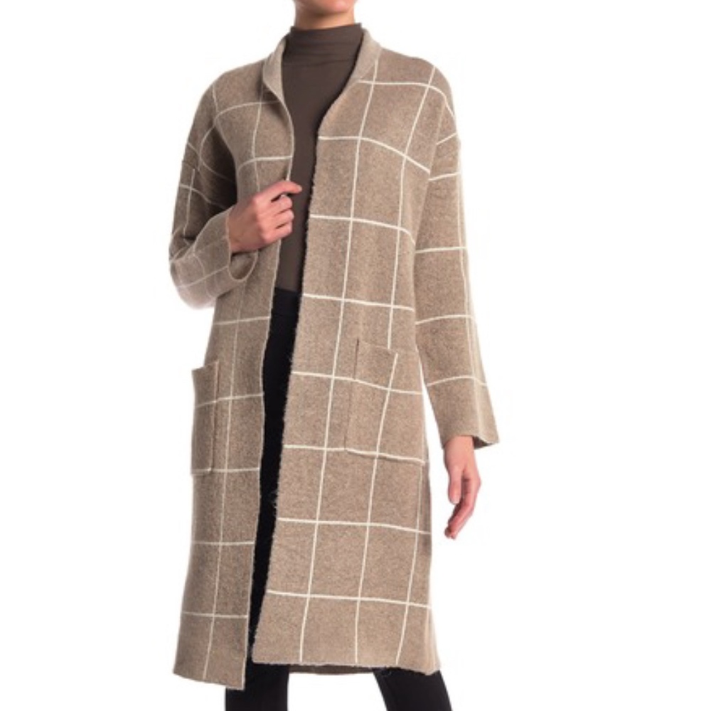 Windowpane Open Front Cardigan